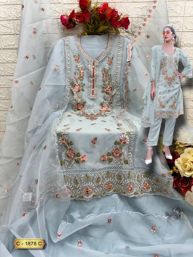 C 1878 Rosemeen By Fepic Organza Embroidery Pakistani Suit Wholesale Shop In India